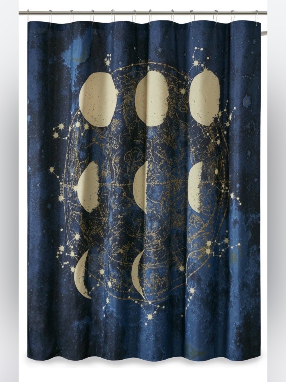 Celestial Moon Stars Shower Curtain 70”X72” Blue Gold Mainstays